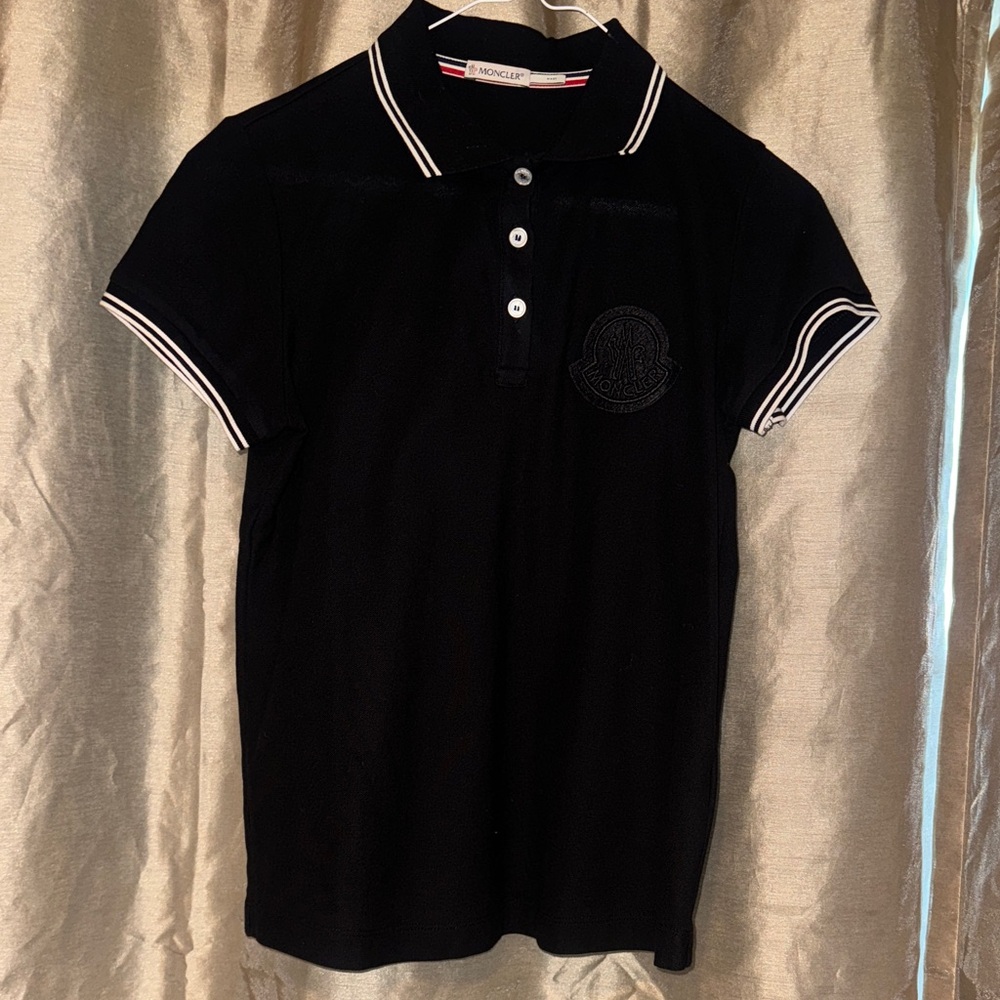 Moncler Kids Polo Shirt in Black with White Accents